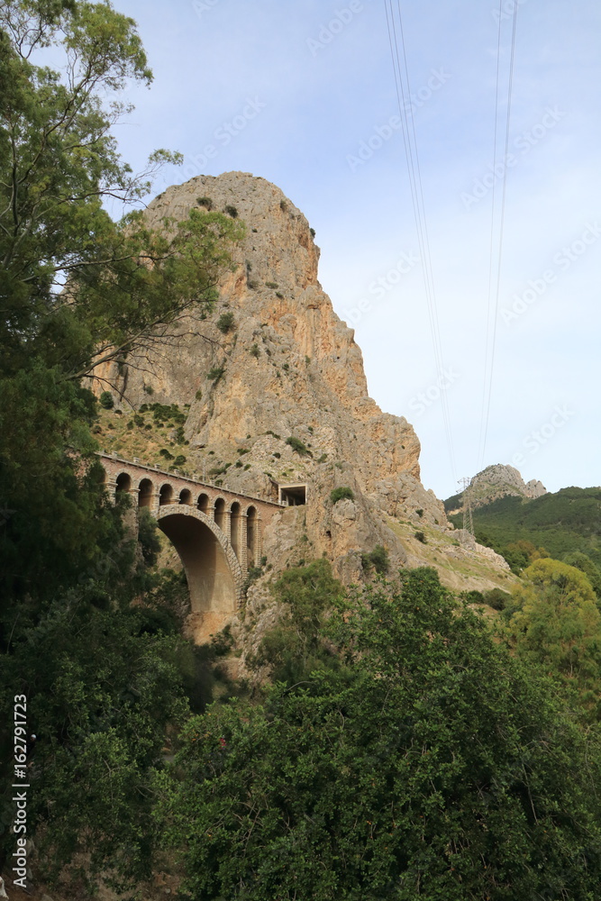 Landscape with bridge and tunnel in the Caminito del Rey, Malaga, Spain