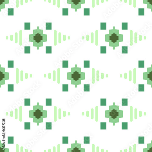 Geometric eastern grid motif green and white seamless tile pattern. photo