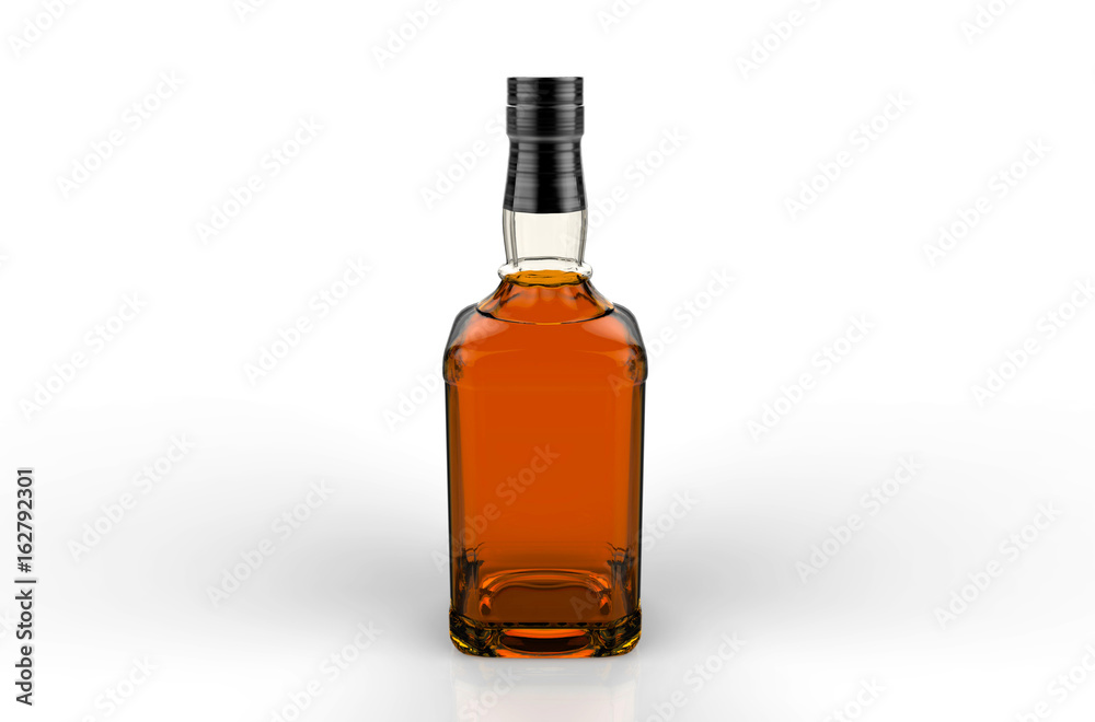 no label full whiskey Bottle on white studio background