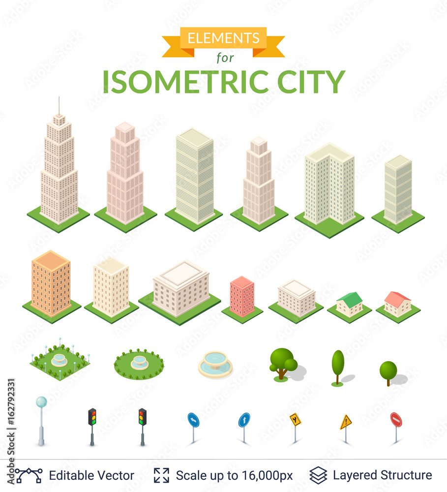 Isometric city icon set.