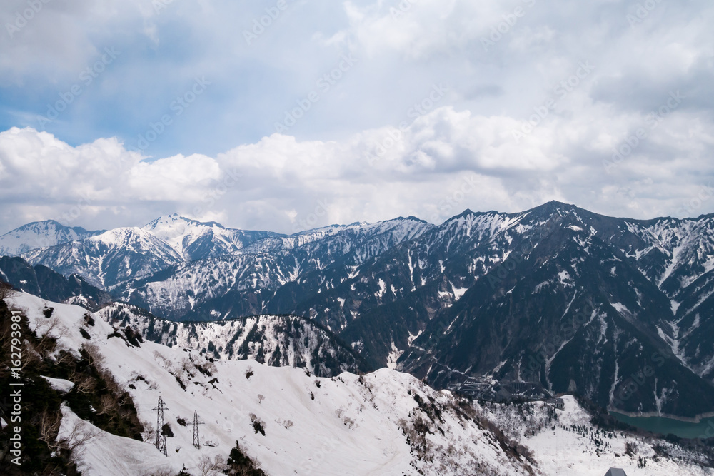 Beautiful panorama view of Japan Alps, Tateyama Mountain, Toyama Prefecture, Japan.