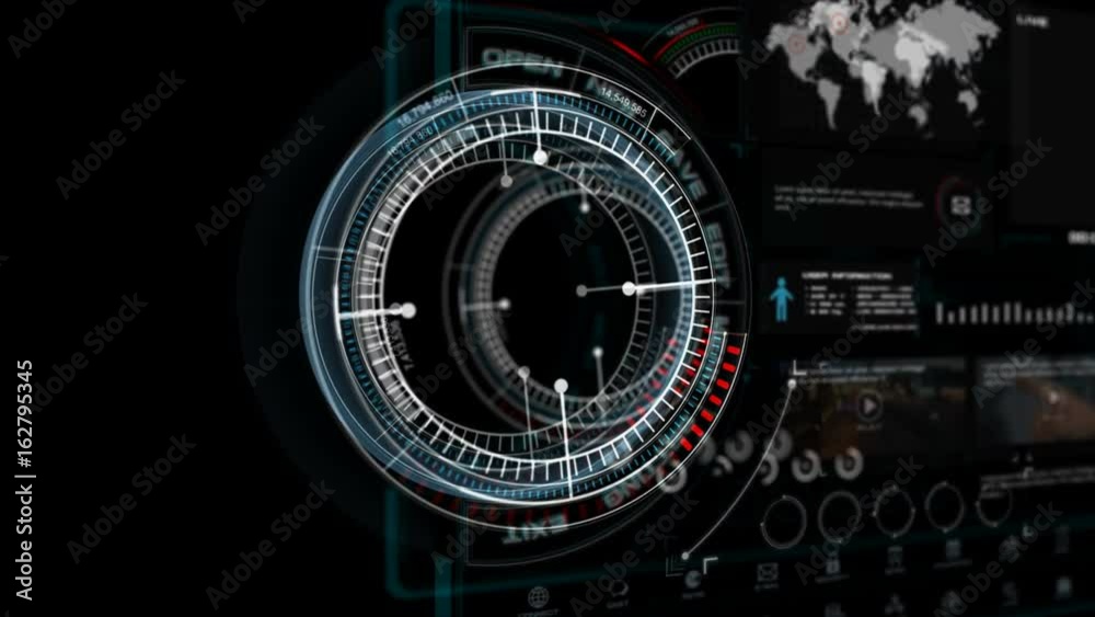 4K Animation of HUD head up display interface on with icon graph loading bar element for futuristic cyber technology concept 4K Animation of HUD head up display interface on with icon graph loading bar element for futuristic cyber technology concept