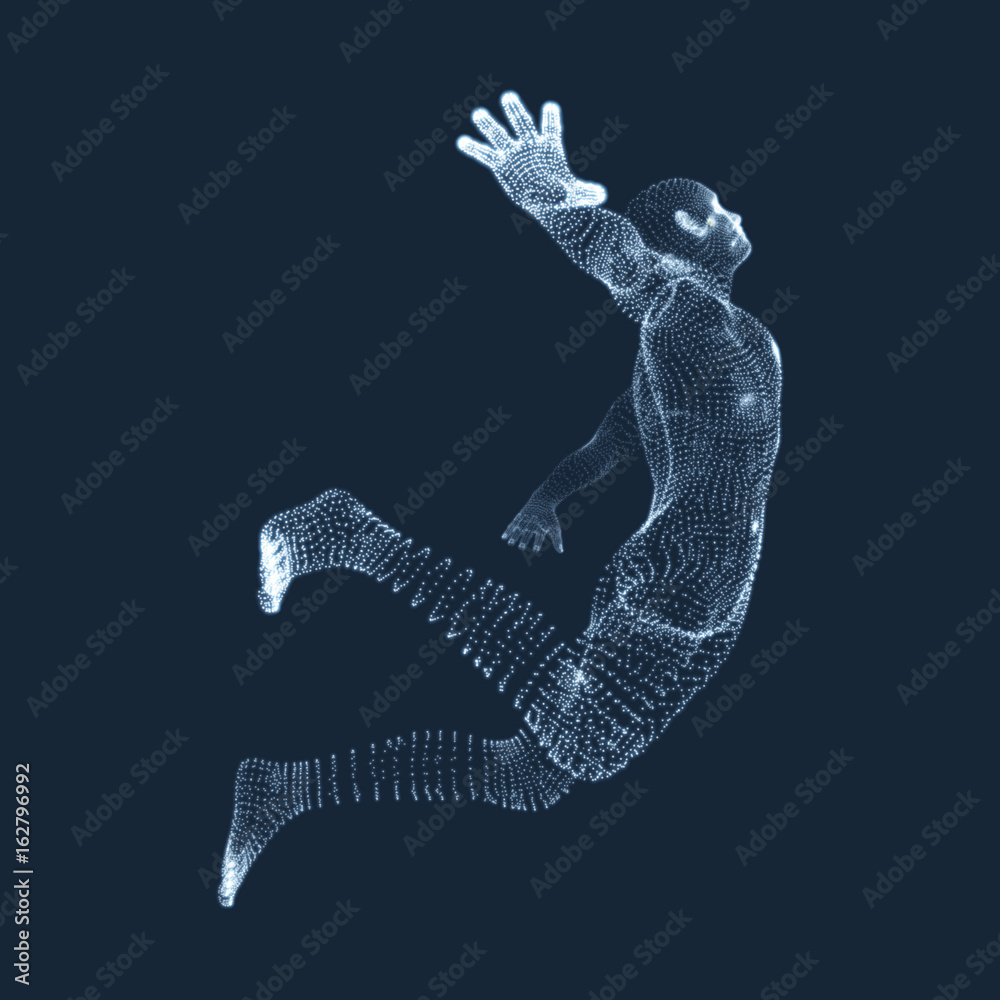 Fototapeta premium Business, Freedom or Happiness Concept. 3D Model of Man. Human Body Model. Vector Illustration..
