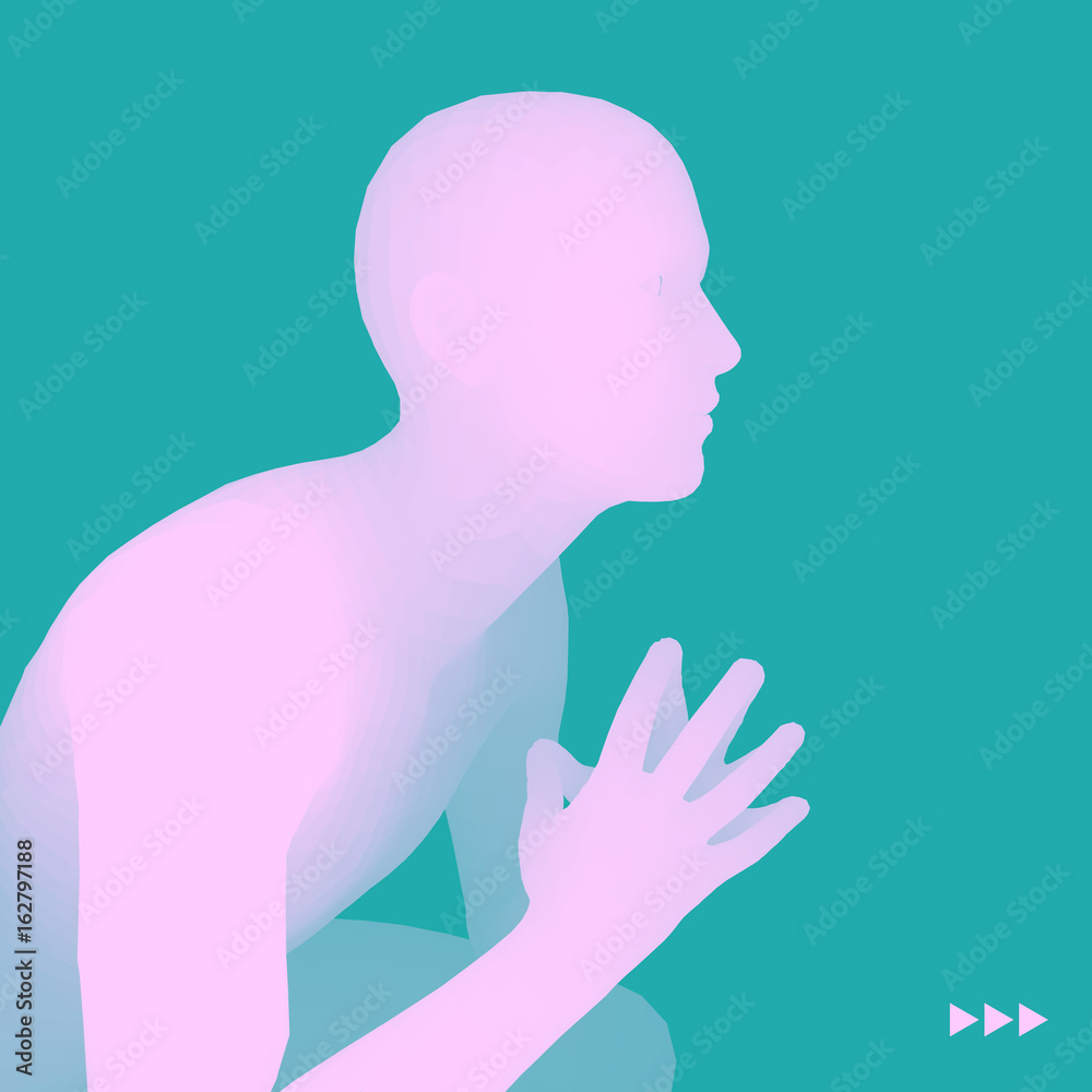 Man in a Thinker Pose. 3D Model of Man. Business, Science, Psychology or Philosophy Vector Illustration.