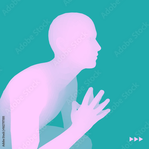Man in a Thinker Pose. 3D Model of Man. Business, Science, Psychology or Philosophy Vector Illustration.