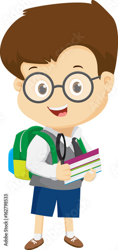 Cheerful smile of a child with a backpack