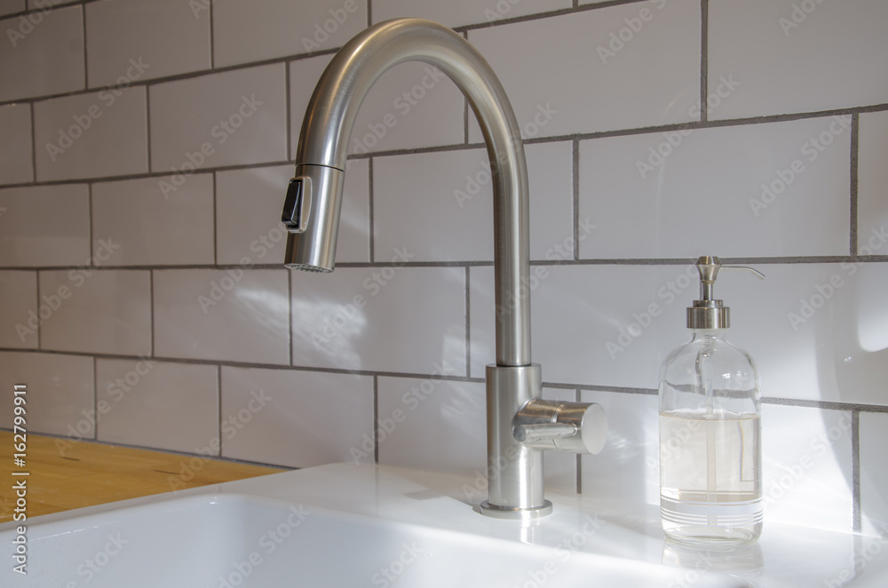 Sink close up with liquid soap