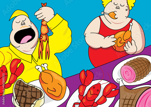 funny buffet party pig out cartoon