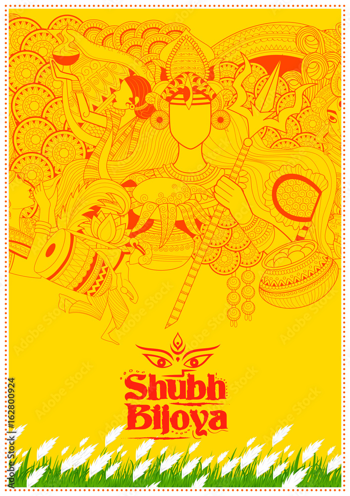 Goddess Durga in Subho Bijoya Happy Dussehra background