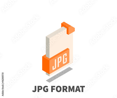 Image file format JPG icon, vector symbol in isometric 3D style isolated on white background.