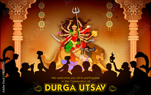 Goddess Durga in Subho Bijoya Happy Dussehra background