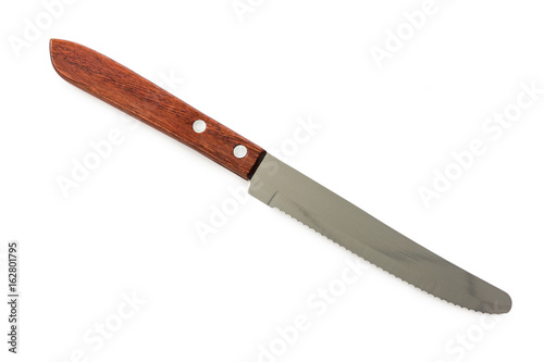 serrated knife for cutting bread on white photo