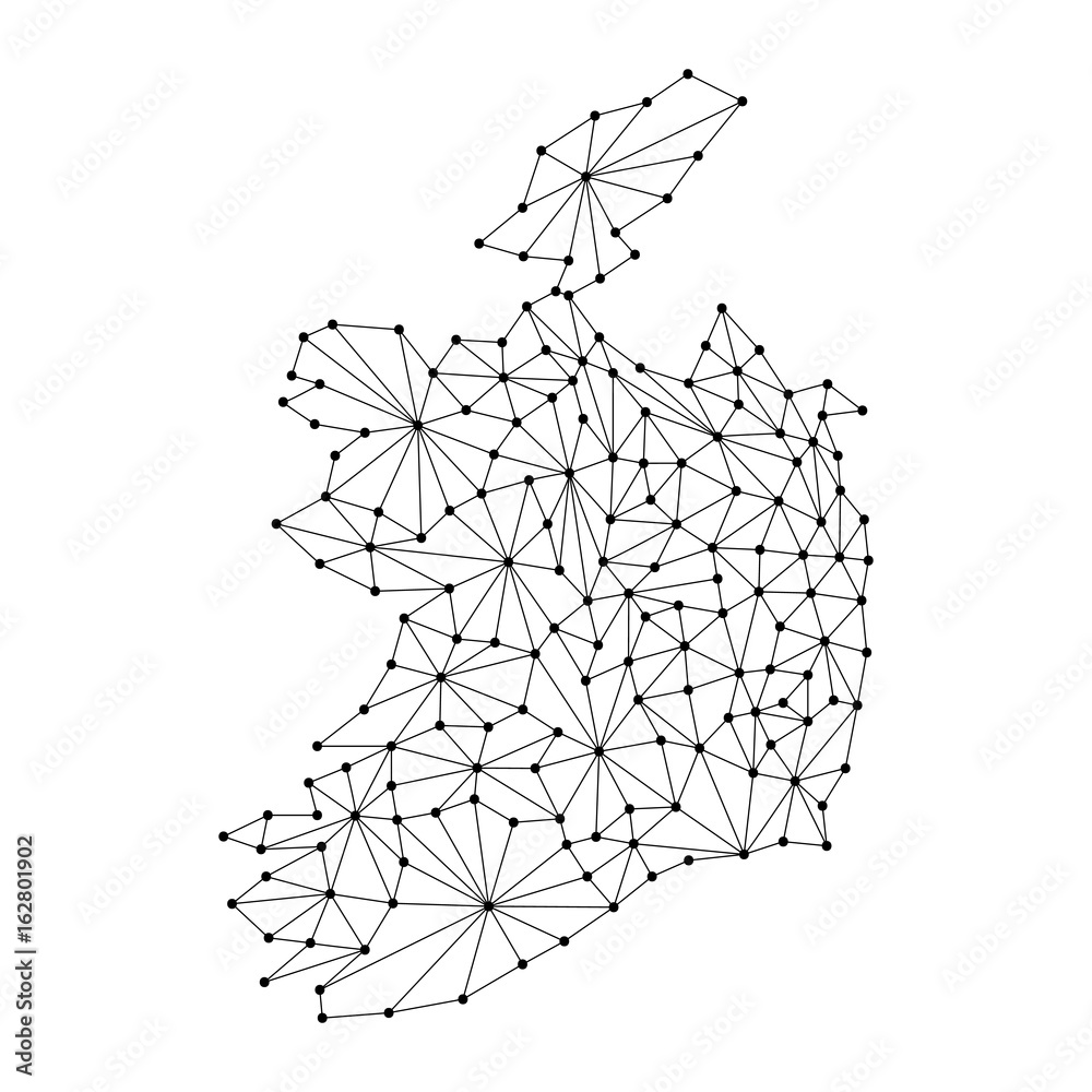 Ireland map of polygonal mosaic lines, rays and dots vector illustration. Ireland map of polygonal mosaic lines, rays and dots vector illustration.