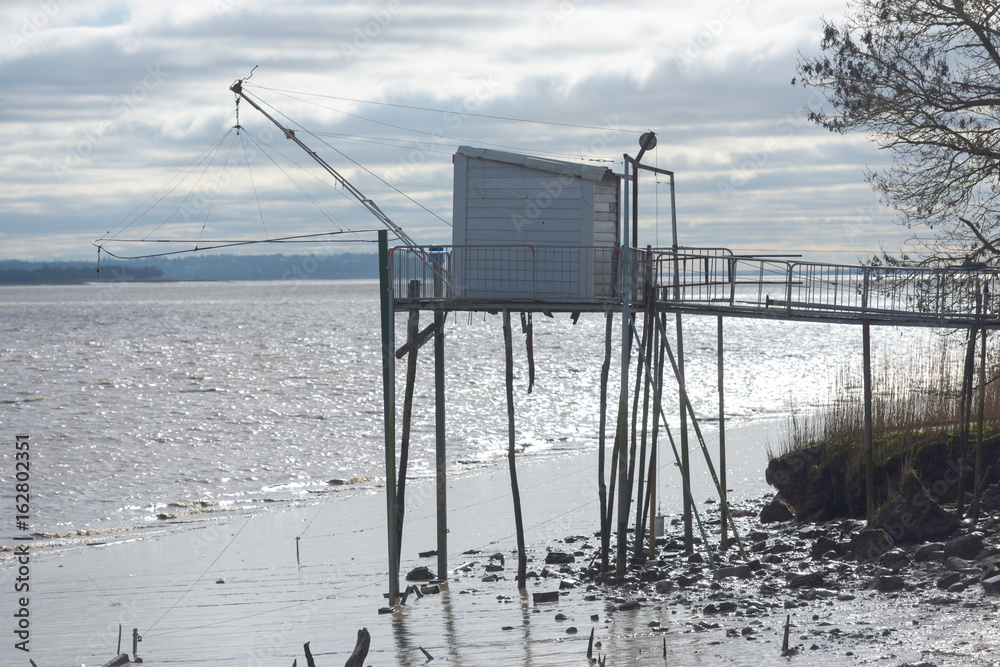 fisherman house and net on the river