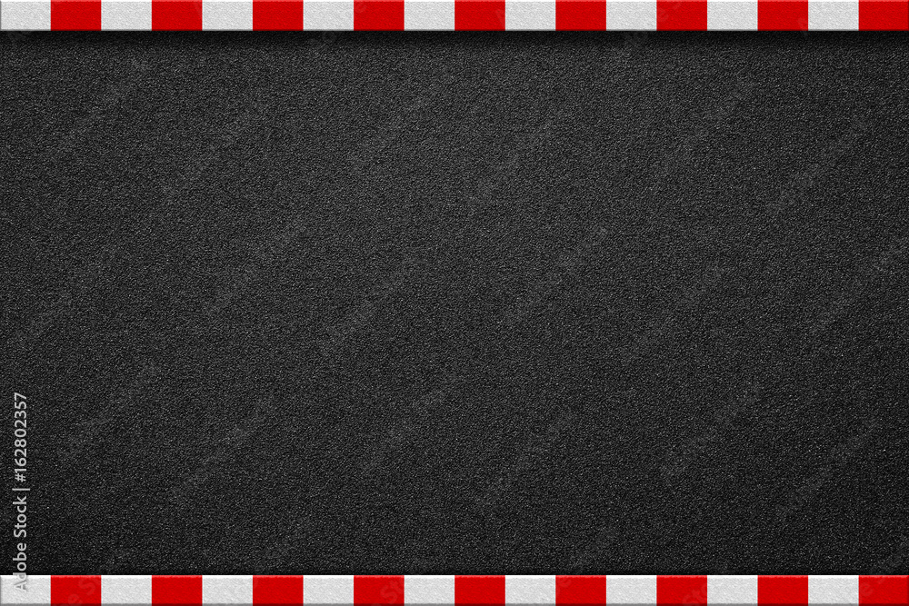 Asphalt road with red and white sign on sidewalk curb top view Asphalt road with red and white sign on sidewalk curb top view