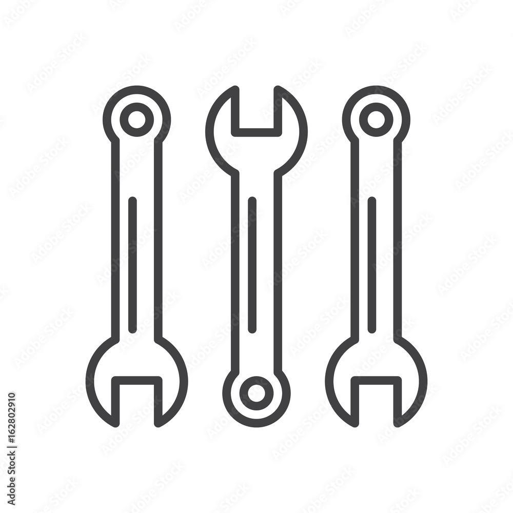 Wrench line icon, outline vector sign, linear style pictogram isolated on white. Repair symbol, logo illustration. Editable stroke. Pixel perfect graphics