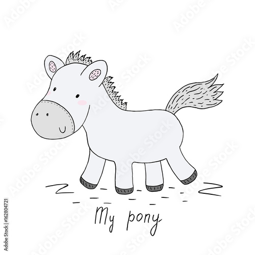 Cute hand drawn funny pony. vector print