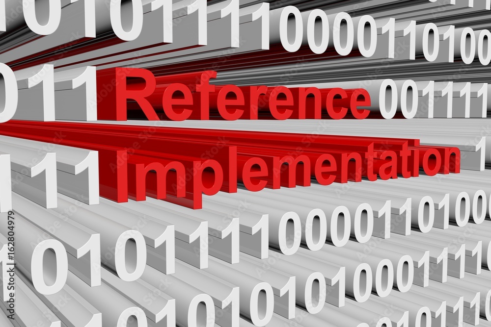 Reference implementation in the form of binary code, 3D illustration