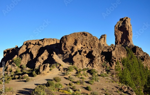Roque Nublo and blue sky intense, natural reserve of Gran canaria, Canary islands