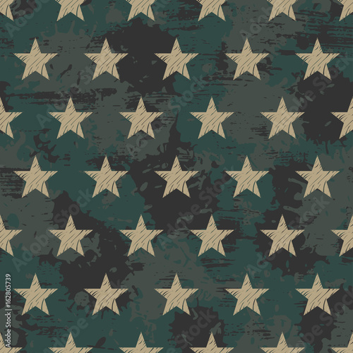 vector seamless grunge military pattern with stars
