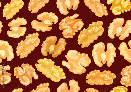 seamless texture with walnuts kernels on brown background for yo
