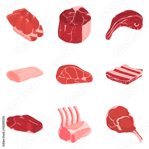 Set of color flat meat products icons set for web and mobile design