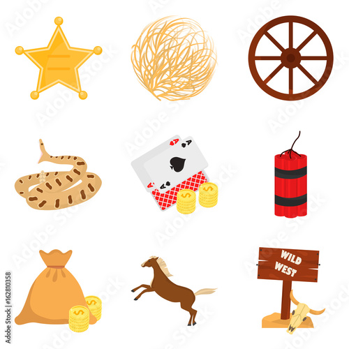 Set of color flat wild west icons set for web and mobile design