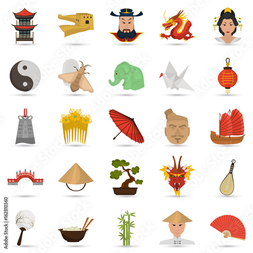 Set of color flat China icons set for web and mobile design