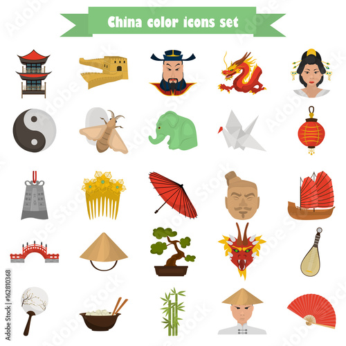 Set of color flat China icons set for web and mobile design