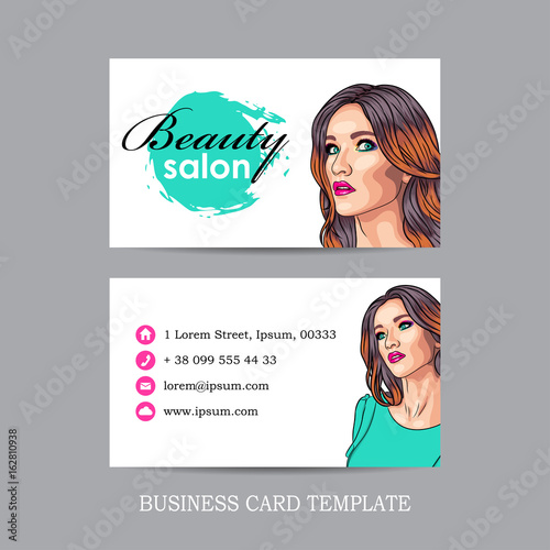 vector beauty salon card with woman having vivid make-up