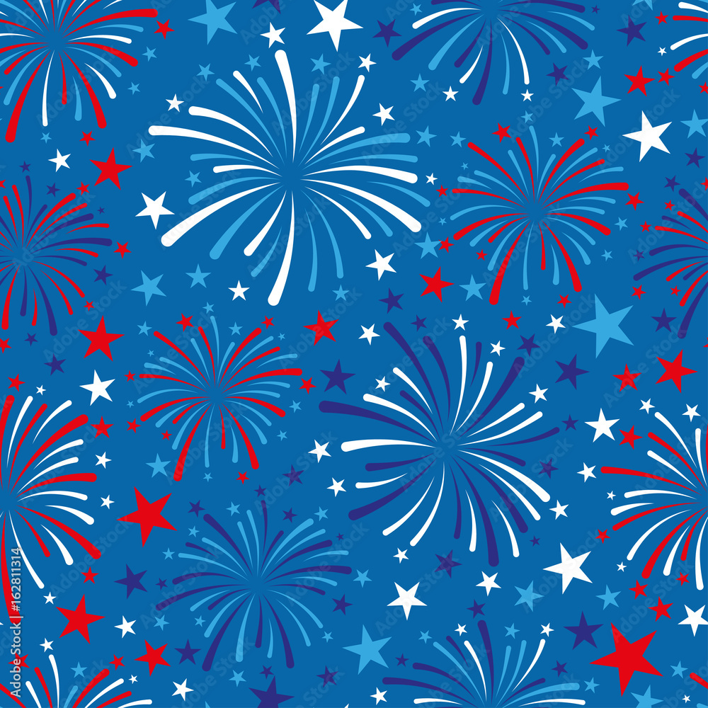 vector 4th of July seamless pattern with fireworks