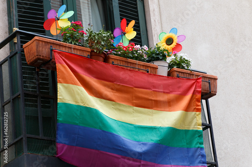 Rainbow flags to celebrate the 2017 world pride in madrid, spain photo