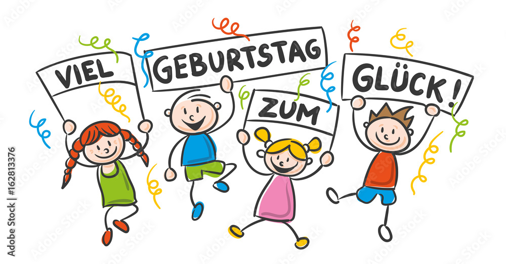 Vettoriale Stock Strichfiguren Kinder bunt / Zum Geburtstag viel Glück |  Adobe Stock