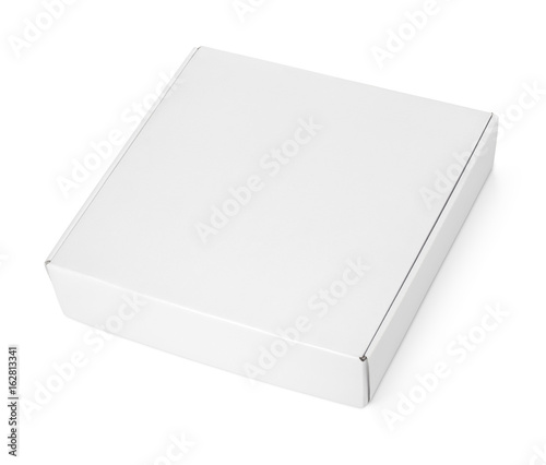 Closed blank square carton pizza box isolated on white background with clipping path