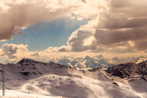 sunny day on the ski slopes of Cervinia