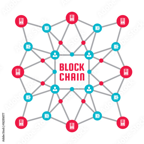 Blockchain network computer technology - creative vector concept illustration. Abstract banner layout graphic design. 