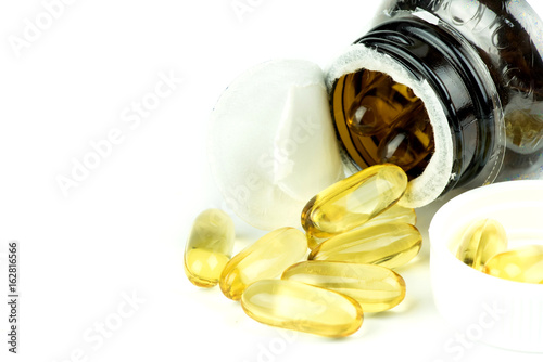 fish oil capsules on a white background.