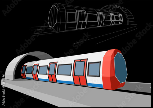 Abstract low-polygonal metro train