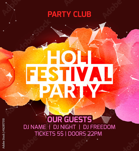 Happy Holi festival background poster design. Colorful vector holi greeting celebration decoration. Indian culture pain