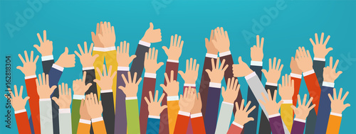 Concept of raised up hands. Concept of education, business train