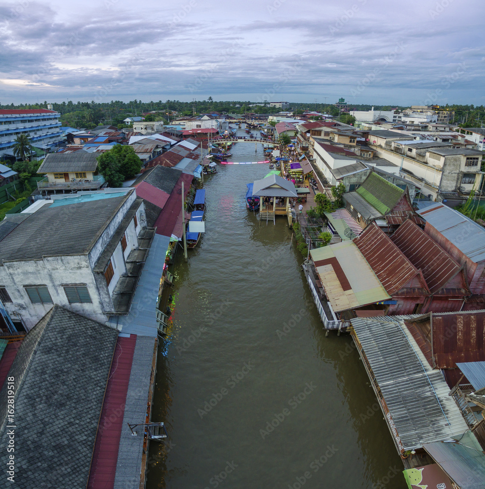 aerial view of amphawa canal in samut songkram most popular traveling destination