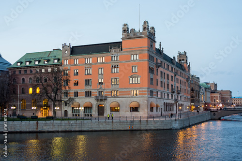 Rosenbad på Strömgatan i Stockholm med utsikt över Riksdagshuset på andra sidan av Riksbron photo