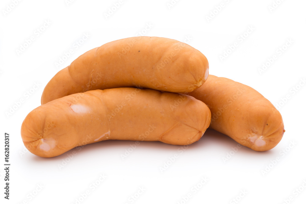 Sausage and spices isolated on white background, fresh delicious frankfurter. Sausage and spices isolated on white background, fresh delicious frankfurter.