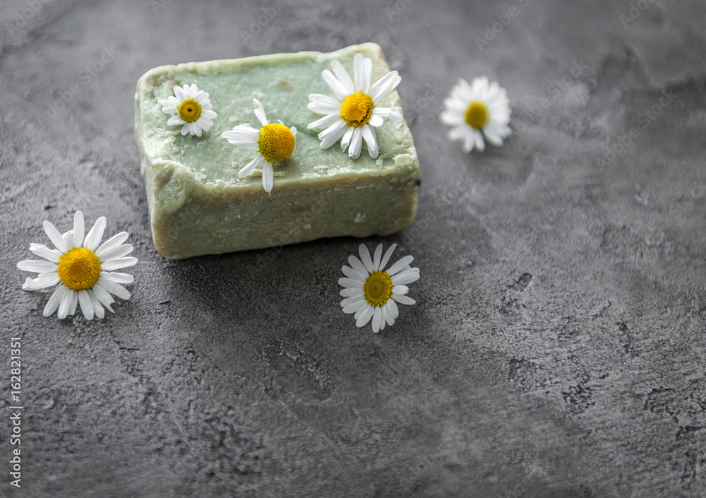 Obraz premium handmade soap made with chamomile, topvview, copyspace