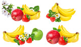 Bananas ,apple and strawberries isolated