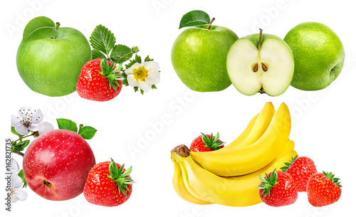Fototapeta Naklejka Na Ścianę i Meble -  Bananas ,apple and strawberries isolated