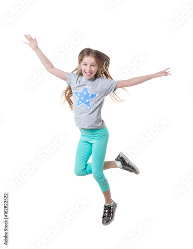 girl in green leggings, dancing, isolated