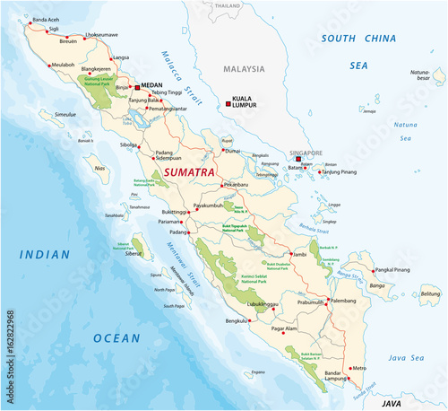 Road map of the indonesian island sumatra photo