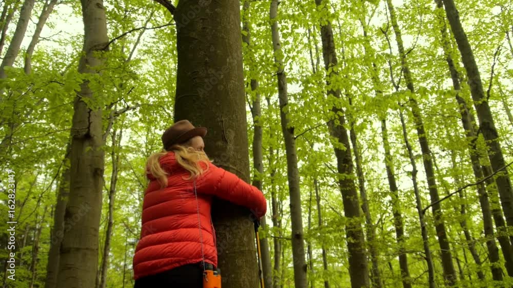 young caucasian female hugging a tree in forest
young caucasian female hugging a tree in forest
