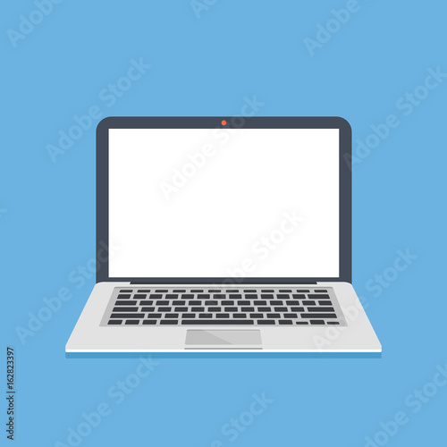Laptop with white screen. Thin modern notebook with blank empty screen. Laptop template. Modern flat design graphic elements. Vector illustration